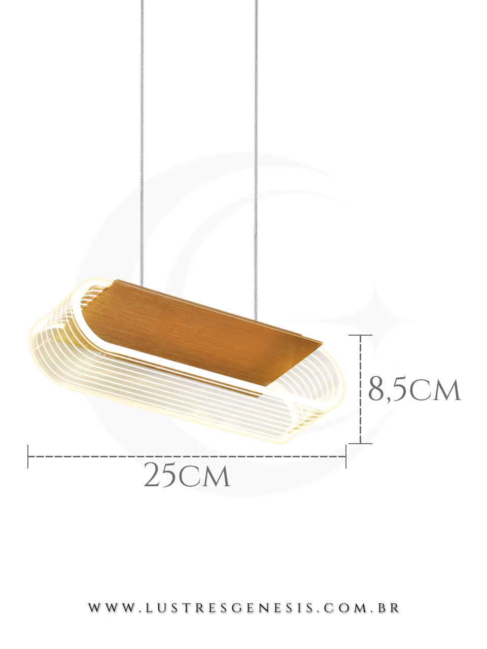 Luminaria de Teto Pendente LED DCD01167 Dourado Bivolt 10W 3000K 25x8cm, Bancada Churrasqueira, Lavabo, Cabeceira de Cama
